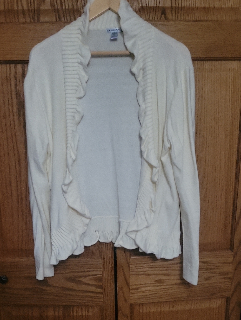 Cream Ruffle Open-Front Women's Sweater Cardigan